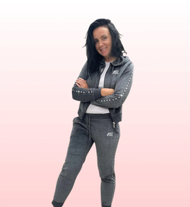 Wholesale Women Dark <b>Grey</b> Rhinestone Hoodie Set Zip Up <b>Jacket</b> and Jogger Pants Streetwear OEM Manufacturer - Product Image 4