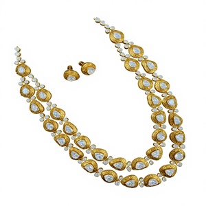 Heavy Antique Gold/Silver Uncut <b>Diamond</b> Look Bridal Jadau Necklace Set for Women Wedding Engagement Jewelry in Gold/Silver/Brass - Product Image 1