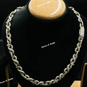 Cadena cubana Iced Out con diamantes de moissanita plateados, collar de acero inoxidable premium, estilo hip hop, cadena llamativa - Product Image 2