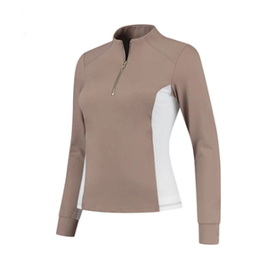 Haut d'équitation personnalisé pour femme, sous-vêtement respirant à séchage rapide, manches longues, uni, en Spandex/Coton, pour concours d'équitation, fournisseur OEM - Product Image 4