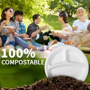Thicker Sturdier 11-Inch 3-Compartment Bagasse <b>Disposable</b> <b>Plates</b> Eco-Friendly Compostable Microwave Safe Water Resistant - Product Image 1