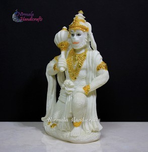 White Resin Dust Lord Hanuman <b>Statue</b> <b>Gold</b> Foil Accent Handcrafted Art Deco Religious Murti for Tabletop Home Temple/Mandir - Product Image 5