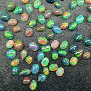 Lot de cabochons ovales en opale noire d'Éthiopie naturelle |   Opale noire polie de qualité AAA, 100% authentique |   Feu vert multi-étincelant 6mm-12mm - Product Image 5