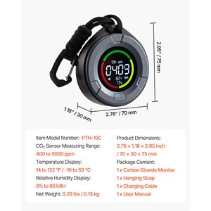 Sensore NDIR per il monitoraggio dell'ossido di carbonio, regolatore CO2 con display di temperatura e umidità, monitor della qualità dell'aria per casa, ufficio e ambienti esterni - Product Image 2