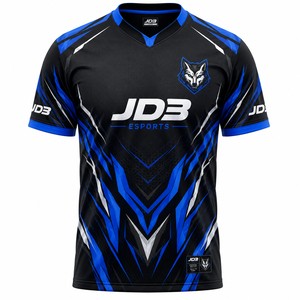 เสื้อฟุตบอลผู้ชาย JD3 รุ่นอื่นๆ ลายพิมพ์แบบรีดร้อน ผ้าโพลีเอสเตอร์ 100% สีดำ-น้ำเงิน ระบายเหงื่อได้ดี แขนสั้น ไซส์ผู้ใหญ่ - Product Image 1