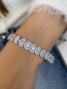 Pulsera de Plata de Ley 925 con Diamantes Cultivados en Laboratorio, Estilo Cubano, Color E, VVS, Ajustable, Joyería de Lujo para Mujer - Product Image 1