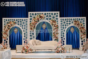 Escenario de Boda Opulento para Exteriores con Paneles Cortados con Láser, Fondo de Boda de Lujo Estilo Marroquí, Exclusivo Escenario de Boda con Rejilla Blanca, EE. UU. - Product Image 5