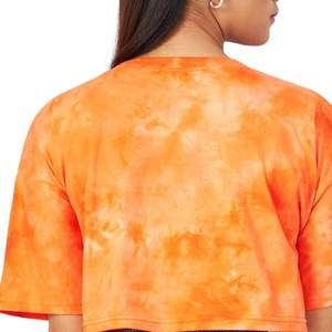 Nouveau T-shirt court en coton tie-dye orange pour femme, coupe oversize, décontracté, manches courtes, été, logo personnalisé, vente en gros OEM - Product Image 4