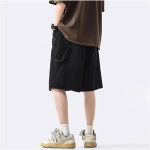 Pantalones Cortos Cargo Negros para Hombre, Color Sólido, Cintura Elástica, Corte Medio, Transpirables, Casuales, Tipo Bermuda con Bolsillos - Product Image 3