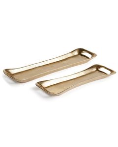 Plateau ovale en aluminium doré avec poignées pour une table à manger élégante et une décoration intérieure moderne, plateau de service au design élégant - Product Image 4