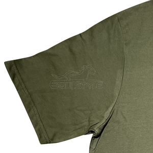 Camiseta de algodón para hombre, verde oliva, cuello redondo, transpirable, ecológica, manga corta, estilo urbano, logotipo personalizado, OEM, camisetas al por mayor. - Product Image 4