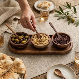 Handcrafted Eco-Friendly Acacia Wood Condiment Bowl Set with 3 Spoons & Serving <b>Tray</b> Sustainable <b>Spice</b> Jars for Modern Kitchen - Product Image 5