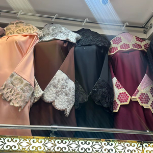 Abaya Modeste de Dubaï en Gros, Perlée et Pailletée, à Manches Longues, Traditionnelle Musulmane, Faite à la Main, pour Mariage, en Polyester Respirant, Col en V pour Femme - Product Image 6
