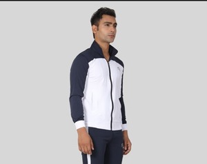 Chaqueta cortavientos para hombre con bloques de color azul y blanco, con cremallera, ligera, para ropa de calle. - Product Image 2