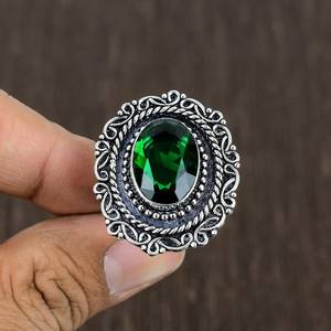 Faceted Emerald Ring Oxidized Sterling Silver <b>Boho</b> Statement Handmade Gemstone Jewelry Luxury Gift - Product Image 5