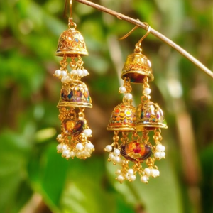 Kemp Gold Plated Pearl Hoop Stud Pendant Earrings-Ethnic Religious Trendy Ball Design - Product Image 3