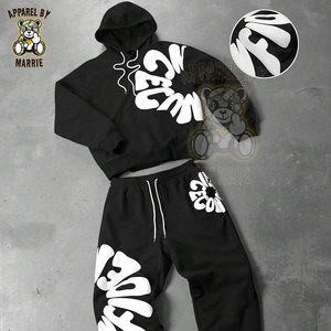 Ensemble de jogging pour homme en coton 100% avec logo imprimé en relief, sweat à capuche et pantalon de survêtement mi-lourd, style streetwear, vente en gros OEM personnalisée - Product Image 1