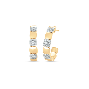 Boucles d'oreilles créoles de luxe en or jaune 14 carats rempli, avec diamants de laboratoire taille brillant rond et maillons en bloc - Product Image 1