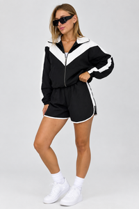 <b>Women</b>’s Color Block Windbreaker Tracksuit Set Zip Up Sports <b>Jacket</b> with Drawstring Shorts Casual Athletic 2 Piece <b>Womens</b> Outfit - Product Image 5