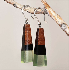 Handcrafted <b>Wood</b> With Epoxy Resin Big Oval Shaped Earrings With Gold Plated Ear Hook for Women Wooden <b>Jewellery</b> - Product Image 4