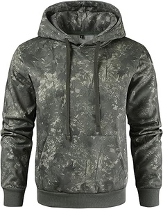 Sweat-shirt à capuche gris pour homme, doublure camouflage, polaire, pull décontracté, coupe classique, vêtements d'automne - Product Image 3
