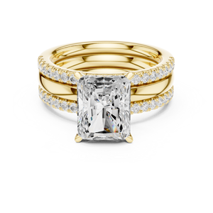 Anillo de compromiso y boda para mujer con diamante de laboratorio certificado IGI de lujo ecológico moderno de 3 CT con corte radiante y dos bandas a juego. - Product Image 1