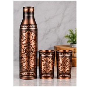 Eco-Friendly Copper <b>Water</b> <b>Bottle</b> Set with Floral Engraving <b>BPA</b> <b>Free</b> Portable Drinkware Gift Boxed - Product Image 4