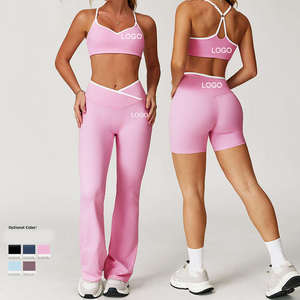 Conjunto de yoga transpirable para mujer, talla XS, con bloques de color, traje deportivo de cintura alta con pantalones cortos, sensación de segunda piel, ajustado, para fitness y running - Product Image 2