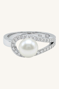 Pearl and <b>Cz</b> <b>Ring</b> in 92.5 Sterling Silver KLSR-11702 - Product Image 5