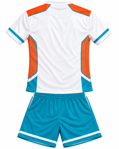 Ensemble short et maillot col en V pour homme, blanc, orange et turquoise, respirant, color block, tenue de sport d'été, uniforme de rugby, nom des sponsors de l'équipe, nom du club - Product Image 4