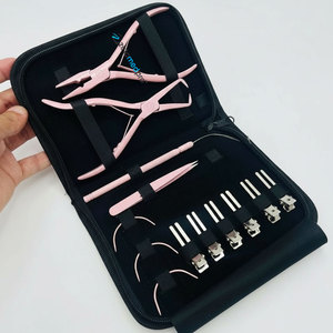 Wholesale Professional Baby Pink Hair <b>Extension</b> Tools Kit Stainless Steel Pliers Set Micro <b>Beads</b> Clips Needles Loop for - Product Image 1