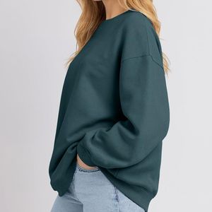 Sudadera Oversize de Cuello Redondo para Mujer, Color Sólido, Hombros Caídos, Manga Larga, Tejido de Algodón, Ropa de Otoño - Product Image 1