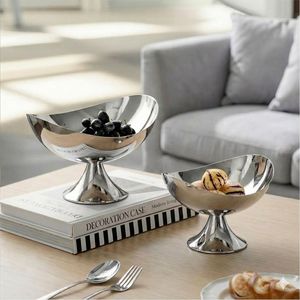 Grand format – Élégante coupelle à chocolat sur piétement en acier inoxydable finition argentée – Récipient décoratif pour bonbons – Bol de service sur pied pour la maison - Product Image 1