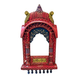 Handcrafted Wooden Jharokha Frame | Antique Finish <b>Decorative</b> Wall Temple | Traditional Indian Carved Window Panel - Product Image 6