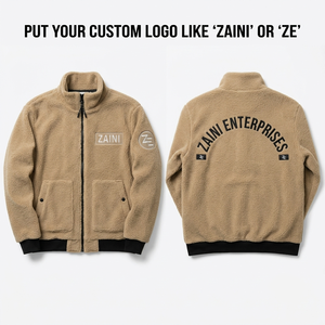 Mens 320 GSM Premium Sherpa Polar Fleece <b>Jacket</b> Full Zip Camel Custom Embroidery Woven Patch Screen Print Heat Transfer Private - Product Image 1