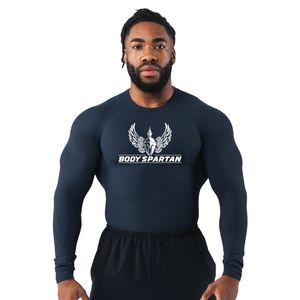 Men's Midnight <b>Blue</b> Compression Long Sleeve T-Shirt Lightweight Athletic <b>Base</b> <b>Layer</b> Fitness Training Apparel Top - Product Image 1