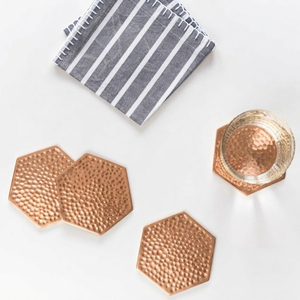 Wholesale Hexagon Hammered Copper <b>Coasters</b> Set Luxury Geometric Metal <b>Drink</b> <b>Coasters</b> For Bar Tabletop Decoration Good Price - Product Image 1