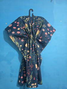 Women Blue Floral Printed Eco-Friendly Cotton <b>Kaftan</b> Dress ODM Loose Fit Beach Cover Summer <b>Maxi</b> Loungewear Resort Wear Boho - Product Image 4