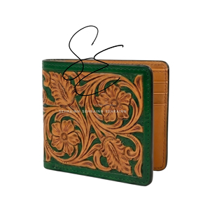 Genuine Leather Green Bifold <b>Wallet</b> Handmade Men's <b>Card</b> <b>Holder</b> <b>Wallet</b> with Cash Compartments - Product Image 1