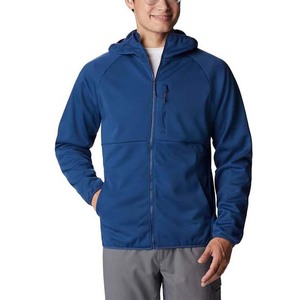 Men's Blue Hooded <b>Fleece</b> <b>Jacket</b> Regular Fit Zipper Closure Solid Color Windproof Casual Style Autumn Wear Polyester Shell - Product Image 1