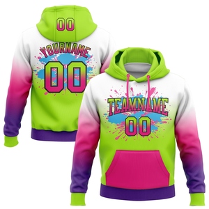 Sudadera con Capucha Deportiva de Moda, Diseño Nuevo, Personalizada, en Blanco, Verde Neón, Rosa Intenso, Morado y Negro Degradado, Venta al Por Mayor Directa de Fábrica - Product Image 1