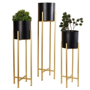 Jardinières sur pied modernes en métal noir et or de qualité supérieure (lot de 3) – Présentoir haut de gamme pour plantes d'intérieur pour la maison moderne. - Product Image 1