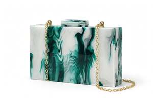 <b>Green</b> White Resin Vintage <b>Clutch</b> <b>Bag</b> Women Elegant Evening Party with Lock Closure Waterproof Gold Chain Strap - Product Image 6