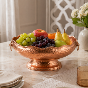 Bol à fruits en cuivre fait main, martelé, sur piédestal, pour service, centre de table décoratif, décoration intérieure, cadeau, vente en gros, OEM, en vrac, B2B - Product Image 3