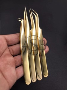 Pince à épiler individuelle en acier inoxydable plaqué or 24 carats pour extensions de cils, pointe volumisante, marque privée - Product Image 3