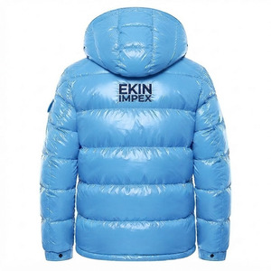 Wholesale Custom Logo Men’s Ice Blue Glossy Hooded Puffer Jacket High Shine Winter <b>Bubble</b> <b>Coat</b> - Product Image 2