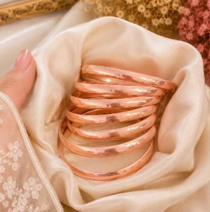 Pure Copper Vintage Stackable Hammered Textured Surface Bangle Bracelet Solid Copper Flat Edge <b>Wristband</b> - Product Image 2