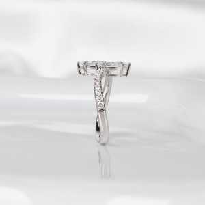 แหวนเพชรทรงมาร์คีส์ประดับมอยส์ซาไนต์ระยิบระยับ สำหรับผู้หญิง เงินแท้ 925 ของแท้ ของขวัญแทนคำมั่นสัญญา "คุณและฉัน" สำหรับคู่รัก - Product Image 4