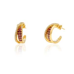 14K Handcrafted Twisted Hoop Earrings with Ruby and Diamond in White Rose or Yellow Gold - Product Image 5
