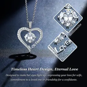 Collar con Colgante de Corazón de Moissanita para Mujer, 1-3 Quilates, Plata de Ley, Diamante Tishya - Product Image 3